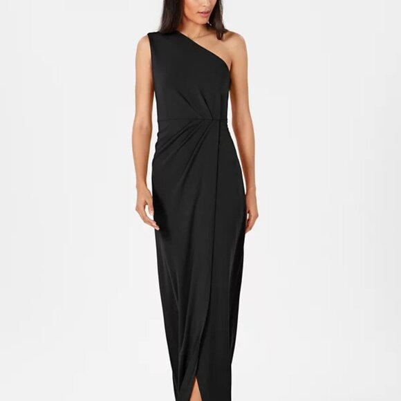 Calvin Klein Draped One-Shoulder Gown Black Size 16 - Picture 1 of 7
